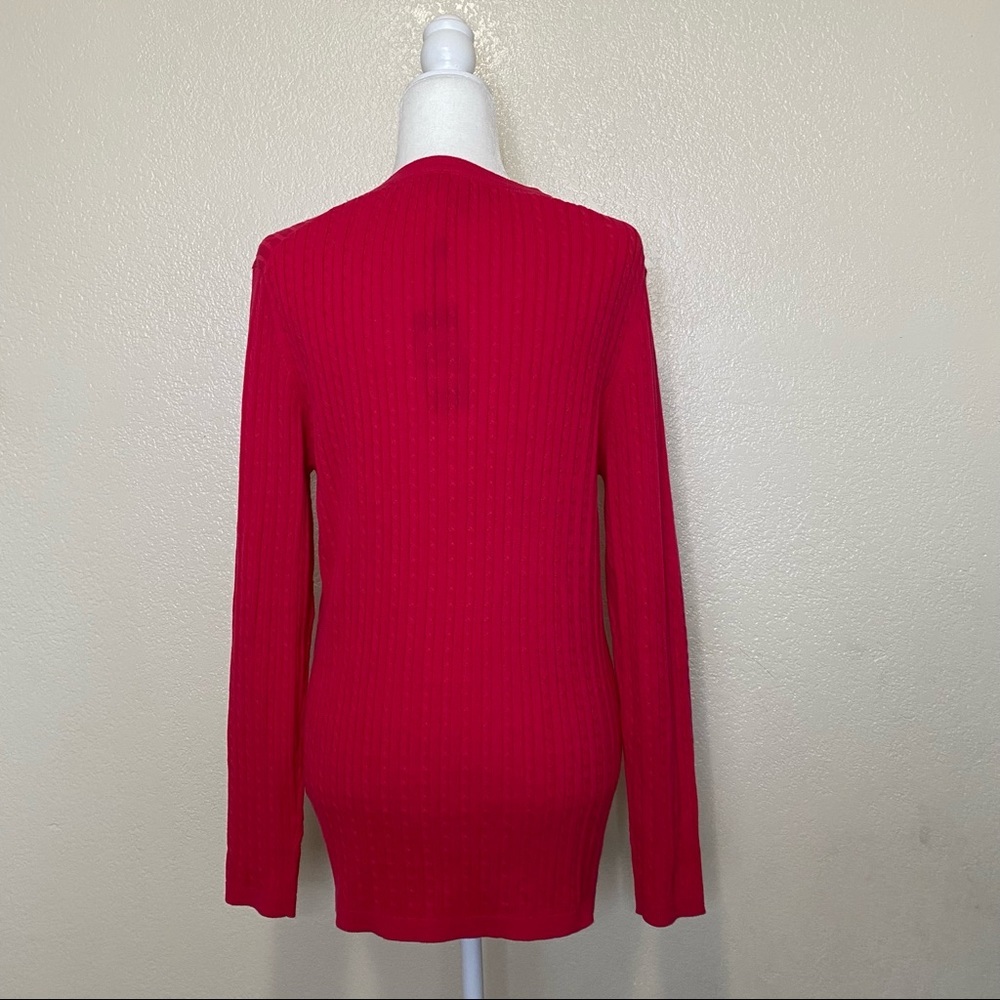 Tommy Hilfiger Red Cable Knit V-Neck Sweater in Dragonfruit color Size XL NWT - Picture 8 of 12